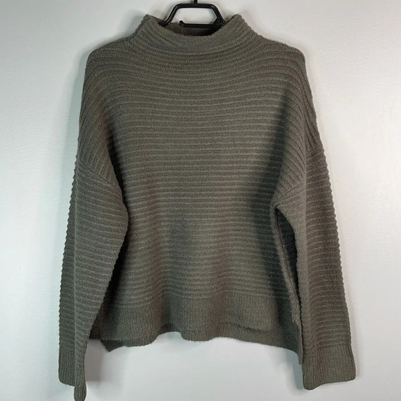GARAGE NWT Blackened Pearl Grey Horizontal Rib Stitch Funnel Neck Sweater Size L - Picture 11 of 11